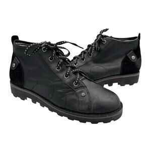 London Underground Black Leather Joe Blake Lace Up Lug Sole Rocker Moto Boots